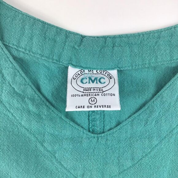 Vintage Womens 90s 80s scrub style hospital top M USA made green - Picture 2 of 4